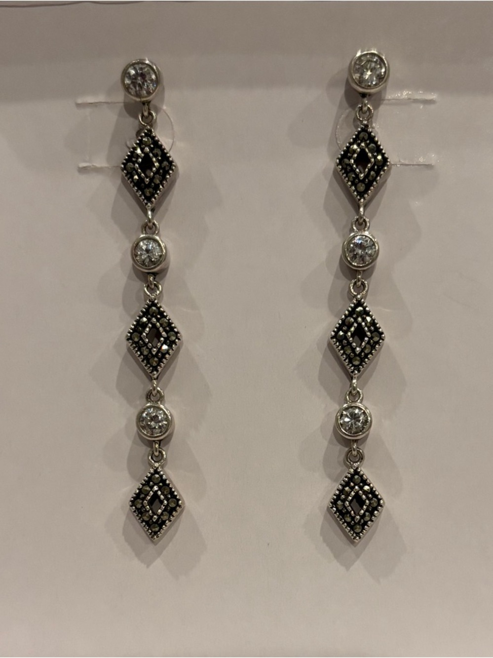 Judith Jack Black and Silver Long Drop Earrings